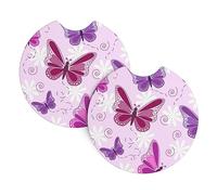 Car Coaster 2 Pack Car Cup Coaster Pink butterfly Print Car Cup Holder Pad Cute Universal Non-Slip Cup Holders Coaster with Finger Notch Funny Car Interior Accessories