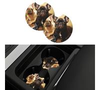 Car Coaster 2 Pcs Universal Cars Cup Holder Cute French Bulldog Graphics Cup Coaster With A Finger Notch Non-Slip Drink Coasters Protective Auto Interior Accessories Car Cups Mats For Most Vehicle