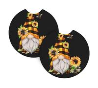Car Coasters 2 Pack AEKGOHP Gnome Bee Yellow Floral Printing Odorless Cup Holder Coasters for All Standard Cup Holders, Perfect for Cars, Trucks, SUVs -2.7 in