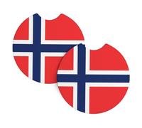 Car Coasters 2 Pack AEKGOHP Norwegian flag Printing Odorless Cup Holder Coasters for All Standard Cup Holders, Perfect for Cars, Trucks, SUVs -2.7 in