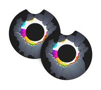 Car Coasters 2 Pack Broleo Colorful Hole In The Wall Prints Odorless Cup Holder Coasters For All Standard Cup Holders, Perfect For Cars, Trucks, Suvs -2.7 In