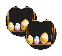 Car Coasters 2 Pack Broleo Easter Eggs On The Swing Prints Odorless Cup Holder Coasters For All Standard Cup Holders, Perfect For Cars, Trucks, Suvs -2.7 In