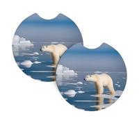 Car Coasters 2 Pack BROLEO Polar Bear Ice Prints Odorless Cup Holder Coasters for All Standard Cup Holders, Perfect for Cars, Trucks, SUVs -2.7 in