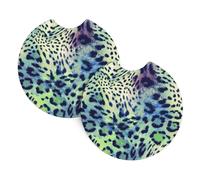 Car Coasters 2 Pack Green Leopard Print Car Cup Holder Coasters with Finger Notch Insert Drink Coaster Car Interior Accessories