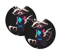 Car coasters 2 pack HHGFASD Neon Raccoon Hack Pattern car accessories waterproof non-slip quick-drying for daily use in cars and trucks