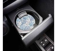 Car Coasters 2 Pack,Ocean Blue Coral Seamless Car Cup Holder Absorbent Ceramic Stone with a Finger Notch,Nautical Coastal Marine Theme Drink Coasters for Car Accessories Auto Vehicles