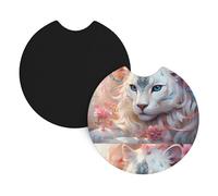 Car Coasters 2-Pack Whjshop Cheetah In Persian Flower Picture Durable Chloroprene Rubber, Waterproof, Quick Drying, Odorless Cup Holder Protectors