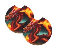 Car Coasters 2-Pack Whjshop Dragon King In Fire Picture Durable Chloroprene Rubber, Waterproof, Quick Drying, Odorless Cup Holder Protectors