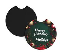 Car Coasters 2-Pack Whjshop Happy Holidays Picture Durable Chloroprene Rubber, Waterproof, Quick Drying, Odorless Cup Holder Protectors