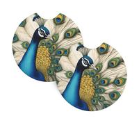 Car Coasters 2-Pack Whjssf Beautiful Peacock Printing Durable Chloroprene Rubber, Waterproof, Quick Drying, Odorless Cup Holder Protectors