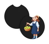 Car Coasters 2-Pack Whjssf Cartoon Little Girl Selling Apples Printing Durable Chloroprene Rubber, Waterproof, Quick Drying, Odorless Cup Holder Protectors
