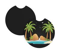 Car Coasters 2-Pack Whjssf Coconut Trees And Penguins Printing Durable Chloroprene Rubber, Waterproof, Quick Drying, Odorless Cup Holder Protectors