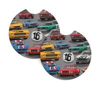 Car Coasters 2-Pack Whjssf Crazy Retro Cars Printed Durable Chloroprene Rubber, Waterproof, Quick Drying, Odorless Cup Holder Protectors