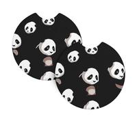 Car Coasters 2-Pack Whjssf Cute Giant Panda Printed Durable Chloroprene Rubber, Waterproof, Quick Drying, Odorless Cup Holder Protectors