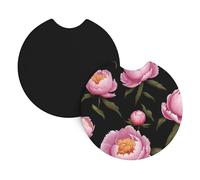 Car Coasters 2-Pack Whjssf Flowers Bloom And Rich Peony Flowers Printing Durable Chloroprene Rubber, Waterproof, Quick Drying, Odorless Cup Holder Protectors