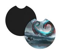 Car Coasters 2-Pack Whjssf Giant Snake In The Sea Printing Durable Chloroprene Rubber, Waterproof, Quick Drying, Odorless Cup Holder Protectors
