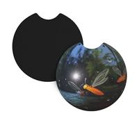Car Coasters 2-Pack Whjssf Glass Firefly Printing Durable Chloroprene Rubber, Waterproof, Quick Drying, Odorless Cup Holder Protectors