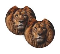 Car Coasters 2-Pack Whjssf The Lion'S Gaze Printing Durable Chloroprene Rubber, Waterproof, Quick Drying, Odorless Cup Holder Protectors