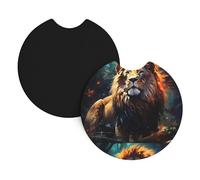 Car Coasters 2-Pack Whjssf The Proud Lion Printing Durable Chloroprene Rubber, Waterproof, Quick Drying, Odorless Cup Holder Protectors