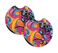 Car coasters 2 pack YTUOPWE Graffiti Soul Picture car accessories waterproof non-slip quick-drying for daily use in cars and trucks