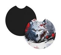 Car Coasters 2 Pack YYHHAOFA A wolf's head dripping blood Printed Odorless Cup Holder Coasters for All Standard Cup Holders, Perfect for Cars, Trucks, SUVs -2.7 in