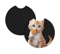Car Coasters 2 Pack YYHHAOFA Beautiful kitten eating lollipop Printed Odorless Cup Holder Coasters for All Standard Cup Holders, Perfect for Cars, Trucks, SUVs -2.7 in