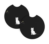 Car Coasters 2-Pack Yyhhaofa Big Black Cat And Little White Cat Pattern Durable Chloroprene Rubber, Waterproof, Quick Drying, Odorless Cup Holder Protectors