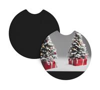 Car Coasters 2-Pack Yyhhaofa Christmas Trees Gifts Pattern Durable Chloroprene Rubber, Waterproof, Quick Drying, Odorless Cup Holder Protectors