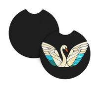 Car Coasters 2 Pack YYHHAOFA Crystal glass swan Printed Odorless Cup Holder Coasters for All Standard Cup Holders, Perfect for Cars, Trucks, SUVs -2.7 in