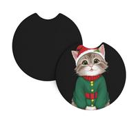 Car Coasters 2 Pack YYHHAOFA Cute kitten in Christmas outfit Printed Odorless Cup Holder Coasters for All Standard Cup Holders, Perfect for Cars, Trucks, SUVs -2.7 in