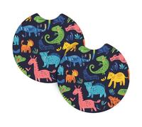 Car Coasters 2-Pack Yyhhaofa Dinosaur Wars Pattern Durable Chloroprene Rubber, Waterproof, Quick Drying, Odorless Cup Holder Protectors