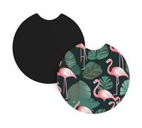 Car Coasters 2 Pack YYHHAOFA Flamingo Green Brown Leaf Printed Odorless Cup Holder Coasters for All Standard Cup Holders, Perfect for Cars, Trucks, SUVs -2.7 in