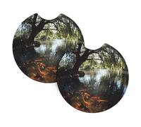 Car Coasters 2-Pack Yyhhaofa Goldfish Under The Willow Tree Pattern Durable Chloroprene Rubber, Waterproof, Quick Drying, Odorless Cup Holder Protectors