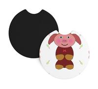 Car Coasters 2 Pack YYHHAOFA Happy cartoon pig Printed Odorless Cup Holder Coasters for All Standard Cup Holders, Perfect for Cars, Trucks, SUVs -2.7 in