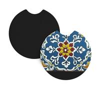 Car Coasters 2-Pack Yyhhaofa Mexican Ceramic Tile Pattern Durable Chloroprene Rubber, Waterproof, Quick Drying, Odorless Cup Holder Protectors