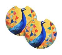 Car Coasters 2-Pack Yyhhaofa Peacock And Colorful Flag Pattern Durable Chloroprene Rubber, Waterproof, Quick Drying, Odorless Cup Holder Protectors