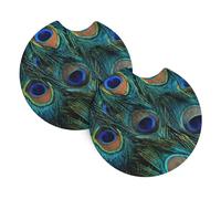 Car Coasters 2-Pack Yyhhaofa Peacock Feathers Pattern Durable Chloroprene Rubber, Waterproof, Quick Drying, Odorless Cup Holder Protectors