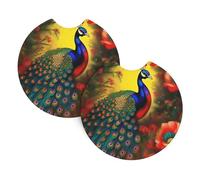 Car Coasters 2-Pack Yyhhaofa Peacock Flowers Pattern Durable Chloroprene Rubber, Waterproof, Quick Drying, Odorless Cup Holder Protectors