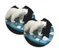 Car Coasters 2-Pack Yyhhaofa Polar Bear On Ice Pattern Durable Chloroprene Rubber, Waterproof, Quick Drying, Odorless Cup Holder Protectors