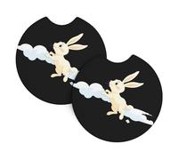Car Coasters 2-Pack Yyhhaofa Rabbit Flying Into The Sky Pattern Durable Chloroprene Rubber, Waterproof, Quick Drying, Odorless Cup Holder Protectors
