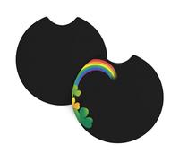 Car Coasters 2 Pack YYHHAOFA Rainbow and clover hand in hand Printed Odorless Cup Holder Coasters for All Standard Cup Holders, Perfect for Cars, Trucks, SUVs -2.7 in