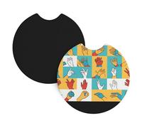 Car Coasters 2-Pack Yyhhaofa Sign Language Alphabet Pattern Durable Chloroprene Rubber, Waterproof, Quick Drying, Odorless Cup Holder Protectors