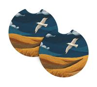 Car Coasters 2-Pack Yyhhaofa Skylarks Fly Over The Wheat Fields Pattern Durable Chloroprene Rubber, Waterproof, Quick Drying, Odorless Cup Holder Protectors