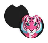 Car Coasters 2-Pack Yyhhaofa Trendy Graffiti Tiger Head Pattern Durable Chloroprene Rubber, Waterproof, Quick Drying, Odorless Cup Holder Protectors