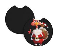 Car Coasters 2-Pack Yyhhaofa Turkey In Christmas Costume Pattern Durable Chloroprene Rubber, Waterproof, Quick Drying, Odorless Cup Holder Protectors