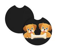 Car Coasters 2-Pack Yyhhaofa Two Puppies Chewing A Bone Pattern Durable Chloroprene Rubber, Waterproof, Quick Drying, Odorless Cup Holder Protectors