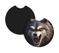 Car Coasters 2-Pack Yyhhaofa Vicious Wolf Head Pattern Durable Chloroprene Rubber, Waterproof, Quick Drying, Odorless Cup Holder Protectors