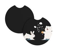 Car Coasters 2-Pack Yyhhaofa White Bear Playing In The Snow Pattern Durable Chloroprene Rubber, Waterproof, Quick Drying, Odorless Cup Holder Protectors