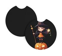 Car Coasters 2-Pack Yyhhaofa Witch Holding A Magic Wand Pattern Durable Chloroprene Rubber, Waterproof, Quick Drying, Odorless Cup Holder Protectors