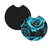 Car Coasters 2-Pack Yyhwhjde Black White Teal Gray Rose Flowers Prints Durable Chloroprene Rubber, Waterproof, Quick Drying, Odorless Cup Holder Protectors